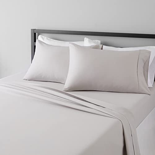 AmazonBasics Microfiber Sheet Set - (Includes 1 bedsheet, 1 Fitted Sheet with Elastic, 2 Pillow Covers) Full, Light Grey