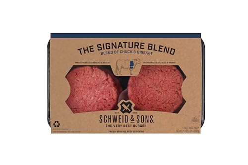 Schweid and Sons, The Signature Blend, Beef Chuck Brisket Burgers, 75% Lean/25% Fat, 1.325 lb, Pack of 4