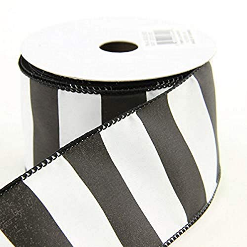 Craig Bachman Imports Black/White 2.5" x10yd Wired Wide Stripe Ribbon