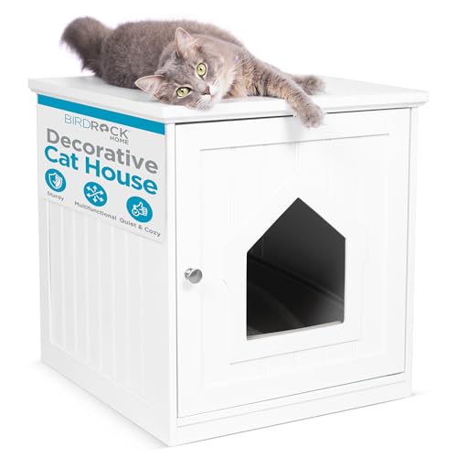 INTERNET'S BEST Decorative Cat House & Side Table, Nightstand, Pet Crate, Hidden Litter Box Enclosure, Multi-Functional Kitty Furniture, Hiding Spot, Wooden Cabinet for Cats, Kitten Home - White