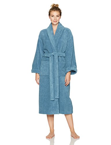 Amazon Brand – Pinzon Unisex Terry Bathrobe 100% Cotton, Marine, Medium / Large