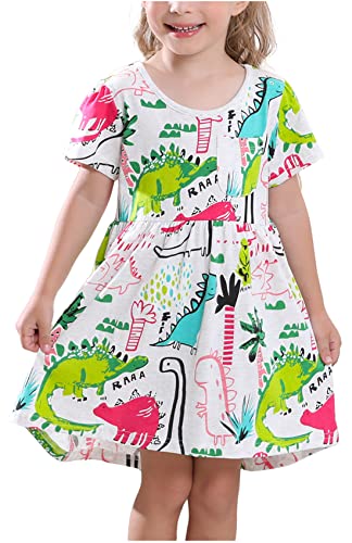 Frogwill Girls Green Dinosaur Tunic Short Sleeve Summer Casual Dress 2-7T, Gray, 3 Years