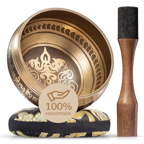 Tibetan Singing Bowl Set – Authentic Hand-Tuned Sound Bowl for Meditation – Complete Meditation Bowl Kit with Cushion, Mallet & Guide – Perfect Tibetan Bell for Yoga, Relaxation, & Sound Healing