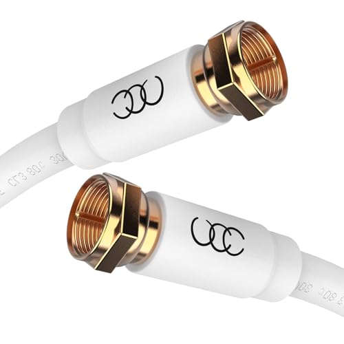 White RG6 Coaxial Cable 10 FT, High Speed Coax TV Cable Wire, CL3 Level Fire-Resistant in-Wall Rated-Digital Audio Video Satellite Cable Extension, Gold Plated Compression Connector -10 Foot