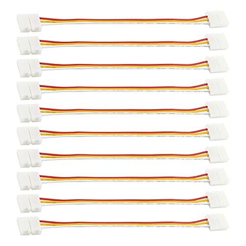 RGBZONE 10Pcs 3Pin LED Strip to Strip Jumper Connectors 10mm Wide with 15cm Extension Cable, 3PIN LED Strip Light Solderless DIY Connector Adapter for WS2811 WS2812B SK6812 LED Strip Lights(Yellow)