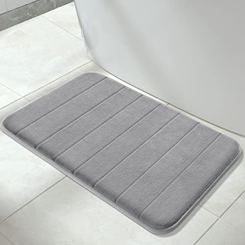 Yimobra Memory Foam Bath Mat Large Size, 31.5 x 19.8, Super Soft Non-Slip Bathroom Rug, Water Absorption, Machine Wash, Thick, Comfortable, Easier to Dry for Bathroom Mat, Tub and Shower, Grey