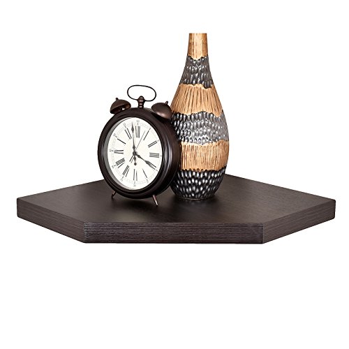 WELLAND Étagère d'angle Phoenix de 43,2 cm - Grande taille - Support mural pour lecteurs DVD / boîtes de câbles / consoles de jeux / accessoires TV - Expresso