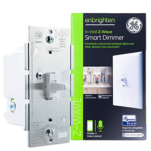 GE Z-Wave Plus Smart Lighting Control Light Dimmer Switch, Toggle Style, in-Wall, White, Repeater and Range Extender, Zwave Hub Required- Works with SmartThings Wink and Alexa, 14295