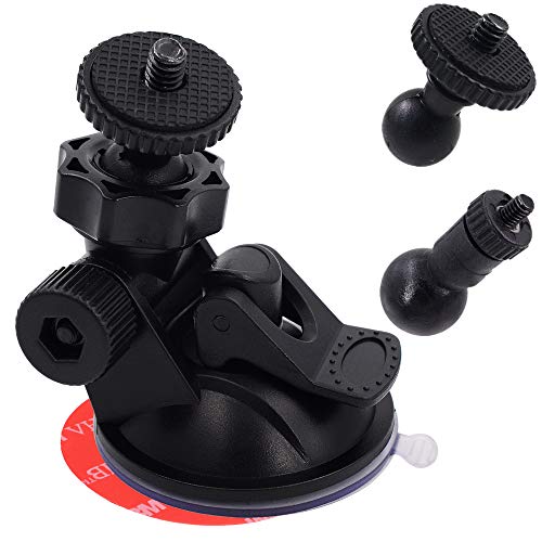 iSaddle CH01A 1/4" 1/8" Thread Camera Suction Mount Tripod Holder in Dash Cam Mount Holder - Screw Tripod Windshield Holder Fits Sony/Ricoh/HP/GoPro/Oculus (M4 M6 Screw Join Ball Included)