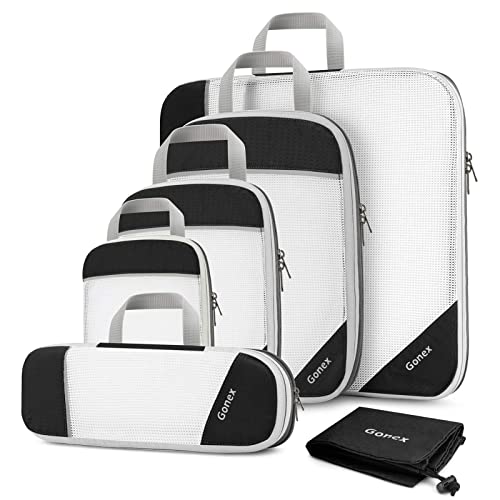 Gonex Kompressions-Verpackungswürfel, ausziehbare Netztaschen, 6 Stück schwarz, L+M+S+XS+Slim+Laundry Bag