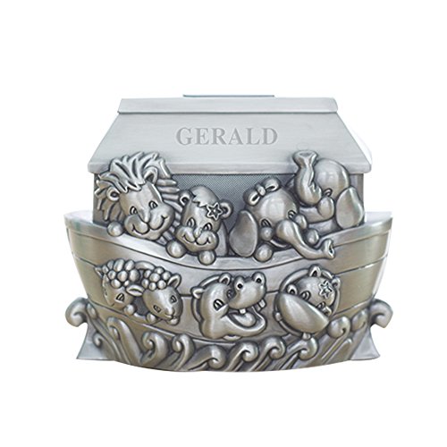 GiftsForYouNow Customized Noah's Ark Piggy Bank, 5.5" W x 4" L x 2.25" D - Engraved Pewter Coin Bank