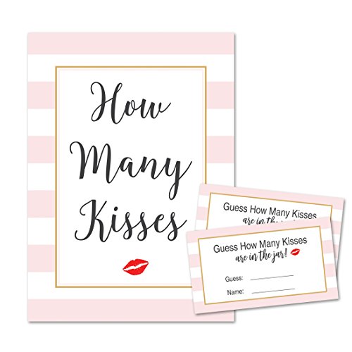 Guess How Many Kisses in the Jar Shower Game (24 Cards + 1 Sign)