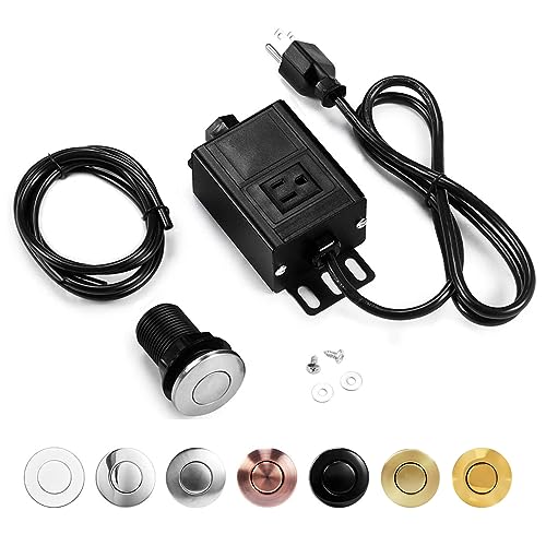 Cleesink Müllentsorgungs-Luftschalter-Set, Abfallentsorger, kurzer gebürsteter Nickel, Edelstahl, Ein-/Aus-Druckknopf mit Aluminiumlegierung, Strommodul, Lebensmittelabfälle, Ersatzteile