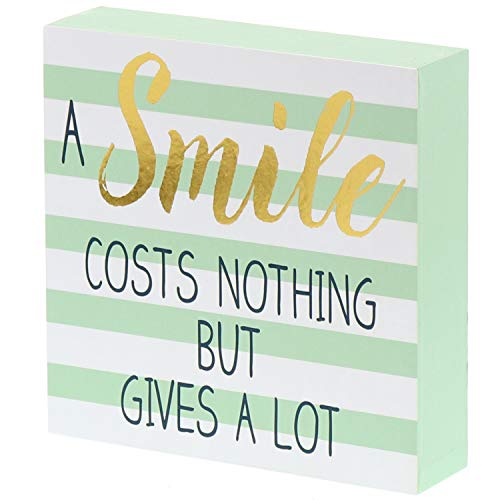 A Smile Costs Nothing But Gives A Lot Wooden Box Wall Art Sign, Primitive Country Farmhouse Home Decor Sign With Sayings 6 x 6