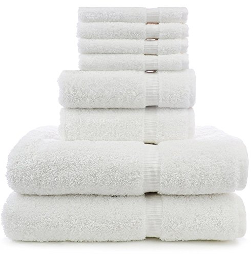 8 Piece Turkish Luxury 100% Genuine Turkish Cotton Towel Set (White) - Eco Friendly, 2 Bath Towels, 2 Hand Towels, 4 Wash Clothes by Turkuoise Turkish Towel by TURKUOISE TURKISH TOWEL