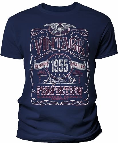 70th Birthday Gift Shirt for Men - Vintage 1955 Aged to Perfection - Navy-003-Lg