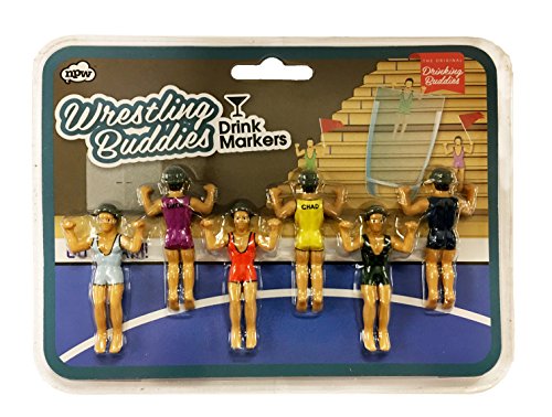 NPW-USA Drinking Buddies Cocktail/Wine Glass Markers, 6, White,Dark Purple,Red,Yellow and Black