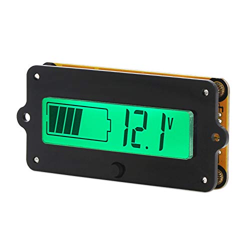 DROK Digital Battery Voltage Capacity Percent Monitor DC 8-63V Battery Reader Electric Quantity Detector for Car Vehicle (12V 24V 36V 48V LCD Lead Acid Battery Indicator)