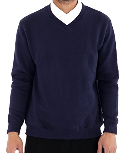 GW CLASSY OUTFIT Girls Boys Kids Jumper Button Fleece Cardigans Long Sleeve Sweatshirts Pull Over Jumpers Round/V- Neck School Uniform (13-14 Years, V-Navy Blue)