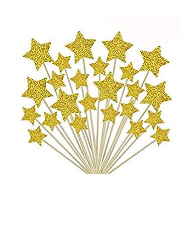 HYOUNINGF 50 Pcs Gold Star Cupcake Toppers,Star Cupcake Toppers Twinkle Twinkle Little Star Decorations Birthday Cupcake Toppers Glitter Gold Cupcake Toppers for Party Cake Decorations