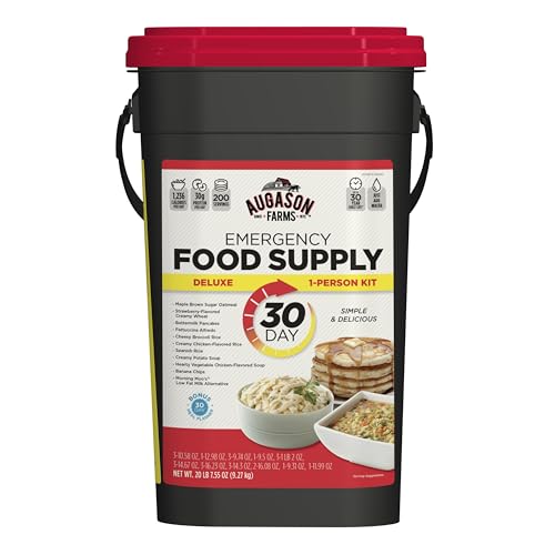 Augason Farms 30 Day Emergency Food Supply Kit - 1 Person Survival Meal kit - Dehydrated Meals with Long Shelf Life - Just Add Water - Ideal for Prepping, Camping, Emergency Use - 200 Servings