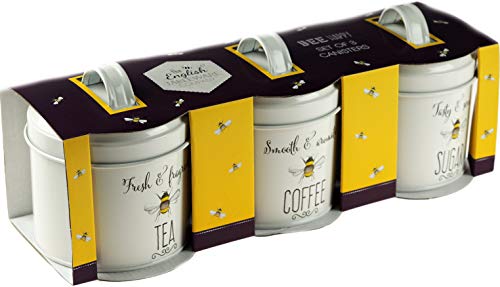 Set of 3 English Tableware Co. Bee Happy Enamel Tea Coffee Sugar Storage Canisters