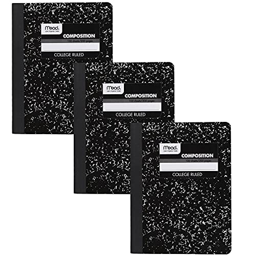 Mead Composition Notebook, 3 Pack, College Ruled Paper, 7-1/2" x 9-3/4", 100 Sheets per Comp Book, Black Marble (38111)
