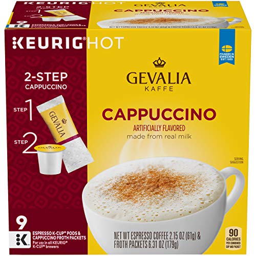Gevalia Cappuccino Espresso K-Cup Coffee Pods & Froth Packets (36 Pods and Froth Packets), 9 Count (Pack of 4)