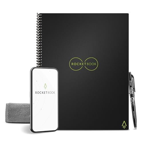 Rocketbook Core Reusable Spiral Notebook, Letter Size 8.5x11, Black - Dotted Pages, App-Connected, Erasable, Durable Cover, Ideal for School, Work, and Creative Projects