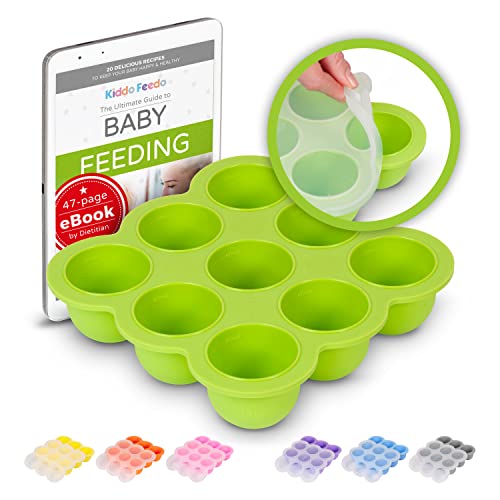 KIDDO FEEDO Silikon Babynahrung Aufbewahrung Behälter Zum Einfrieren Babybrei mit Silikondeckel - BPA-frei - 9 x 75ml - Gratis eBook mit Rezepten und Ernährungstipps - Grün