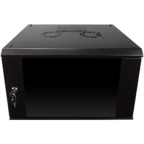 NavePoint 6U Server-Rack-Gehäuse mit Glastür, Kühlventilator, Schlössern und abnehmbaren Seitenteilen – 6U Wandhalterung, Netzwerkschrank, 48,3 cm (19 Zoll) Rack 45,9 cm tief
