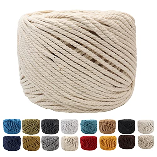 (4mm x 100m(about 109 yd), Beige) - (4mm x 100m(About 109 yd)) Handmade Decorations Natural Cotton Bohemia Macrame DIY Wall Hanging Plant Hanger Craft Making Knitting Cord Rope Natural Colour Beige