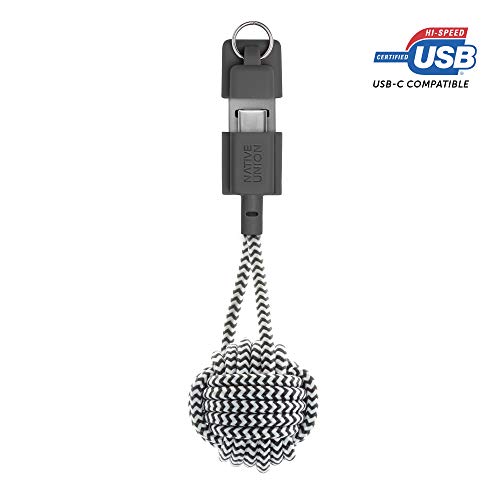 Native Union Câble Key USB-A à USB-C - Câble Certifié De Chargement Renforcé Ultra Résistant avec clé Fob - Compatible avec Z Fold3/Z Flip3, Google Pixel 6, iPad Pro, iPad Air 5 (Zebra)
