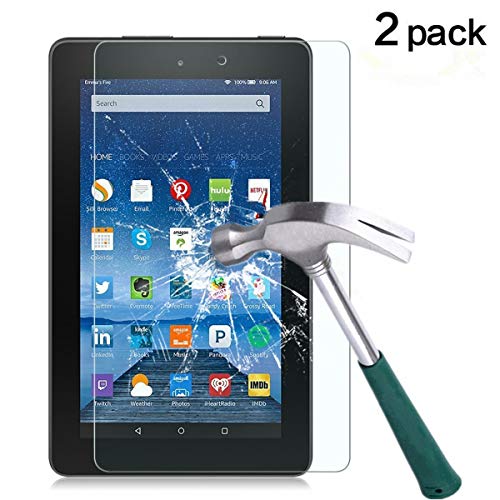 TANTEK [2-Pack Screen Protector for Amazon Fire HD 7 (5th Gen-2014,7 inch),Tempered Glass Film,Ultra Clear,Anti Scratch,Bubble Free,Case Friendly