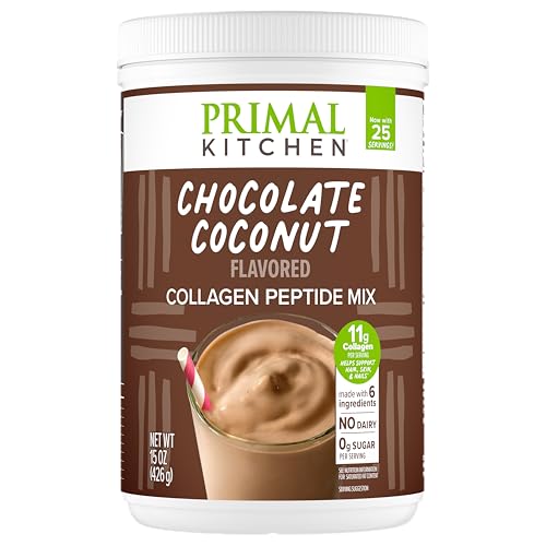 Primal Kitchen Chocolate Collagen Fuel® Drink Mix, Chocolate Coconut Collagen Peptides, No Dairy or Artificial Sweeteners, 15 Ounces