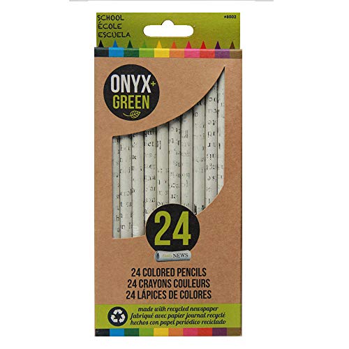 Onyx and Green Lot de 24 crayons de couleur, pré-aiguisés, fabriqués à partir de journaux recyclés (8002)