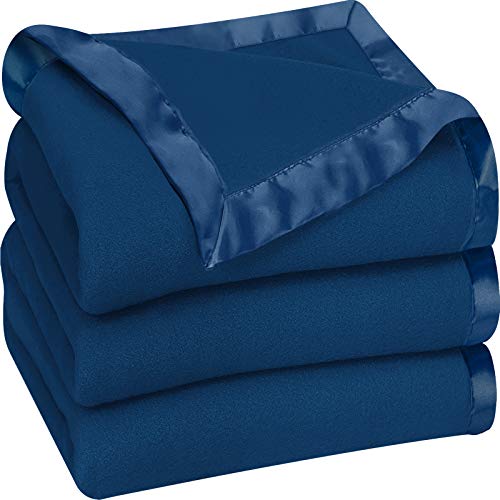 Utopia Bedding Fleece Blanket Queen Size Navy Soft Cozy Sateen Bed Blanket Microfiber