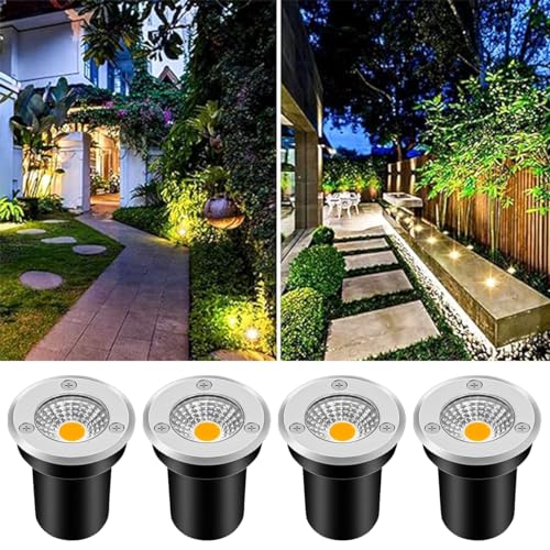 LED Spotlight, ZUCKEO Landscape Lights 3W Outdoor LED Lights 12-24V LED Pathway Lights Yard Garden Patio In-ground Light for Driveway, Deck, Garden, Outdoor Lighting, Warm White (4 pack )