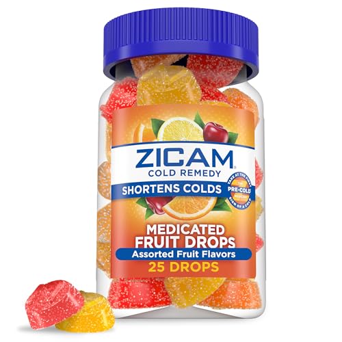 Zicam Cold Remedy Zinc Medicated Fruit Drops, Assorted Flavors, Homeopathic, Cold Shortening Medicine, Shortens Cold Duration, 25 Count