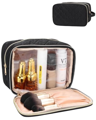 MONSTINA Make Up Bag for Women With Mirror Beauty Makeup Brush Bags Travel Kit Organizer Cosmetic Bag Professional Multifunctional 2 Layer Organiser (Black)