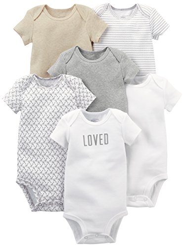 Simple Joys by Carter's Baby 6-Pack Neutral Short-Sleeve Bodysuit, White/Gray, 0-3 Months