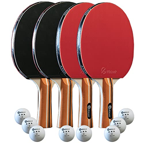 JP WinLook Ping Pong Paddle Set - Four Professional Table Tennis Paddles, Eight Balls, and A Case for Indoor & Outdoor Play - Premium Ping Pong Racket Set for All Players