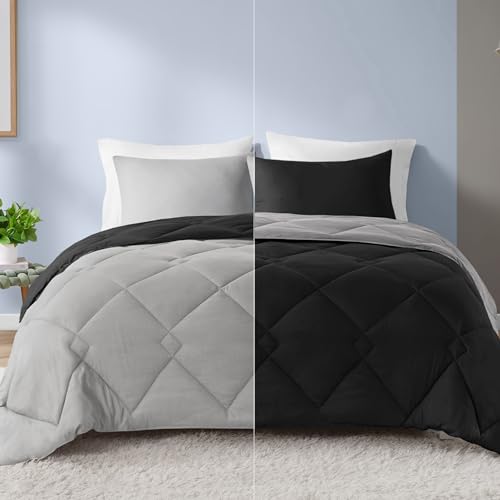 Comfort Spaces Lightweight All Season Down Alternative Cozy Bedding, Sham, fabric, Black/Grey, Full/Queen(90"x90")