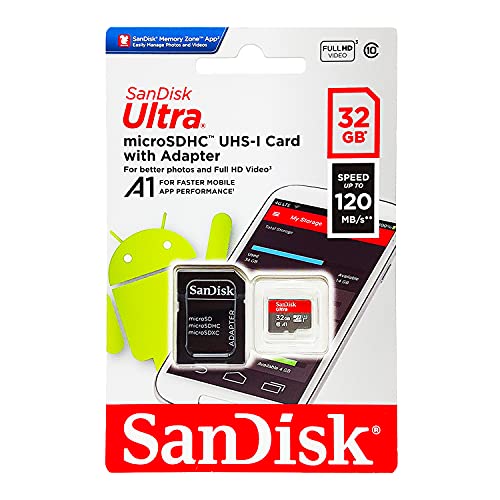 SanDisk 32GB Ultra microSDHC UHS-I Memory Card with Adapter - 98MB/s, C10, U1, Full HD, A1, Micro SD Card - SDSQUAR-032G-GN6MA