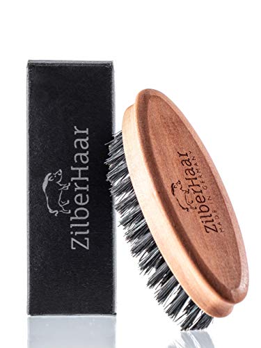 ZilberHaar - Pocket Mustache and Beard Brush - Soft Boar Bristles and Pearwood - Perfect Grooming Tool for Men - Relieves Itch, Works with all Beard Balms and Beard Oils - Made in Europe