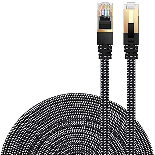 DanYee Cat 7 Ethernet Cable,Black 5M/16FT Nylon Braided CAT7 High Speed Professional Lan Cable Gold Plated Plug STP Wires CAT 7 RJ45 Internet Network Cable (Black 5M/16FT)