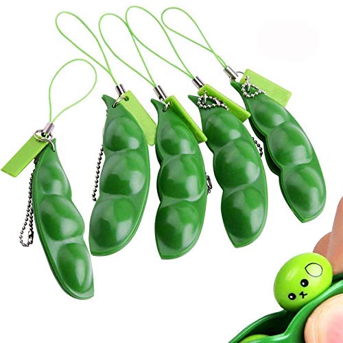 Anpole Edamame Keychain Fidget Toys, Squeeze-a-Bean Puchi Puti Mugen Keyring Pea Keychain Soybean Toys Gift (5)