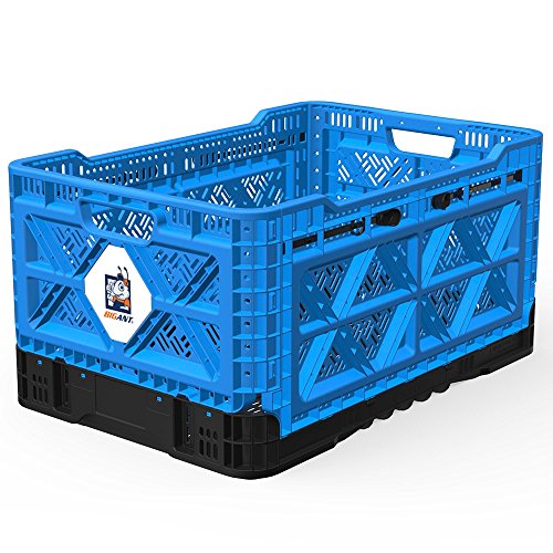 BIGANT Heavy Duty Collapsible & Stackable Plastic Milk Crate - IP543630, 12.7 Gallons, Small Size, Blue, Set of 1, Absolute Snap Lock Foldable Industrial Storage Bin Container Utility Tote Basket