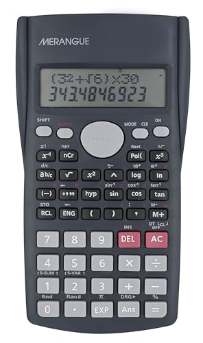 Merangue Scientific Calculator, 10-Digit Engineering and Financial Calculator with 2-Line Display, Easy-to-Use Calculator with Ergonomic Grip and Protective Case, Gray