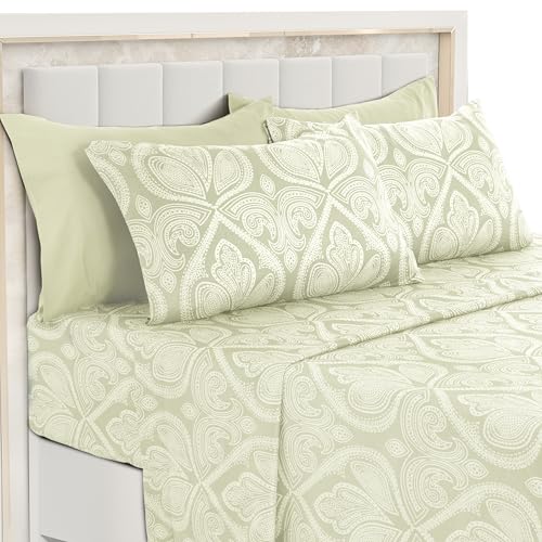 Lux Décor Paisly de lit Taille 1800 Series égyptien Ensemble de Drap de lit de qualité, Microfibre, Ivoire, King